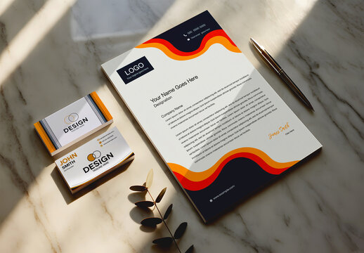 Stationery Branding Mockup Set on Marble