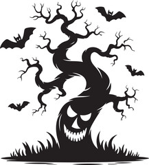 Halloween haunted tree with face silhouette design