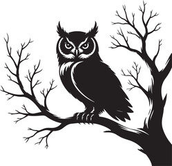 Halloween owl on tree silhouette vector
