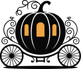 Halloween pumpkin carriage silhouette fairy tale style
