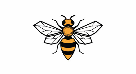 Stylized Bee Illustration with Black Outline and Yellow and Black Stripes.