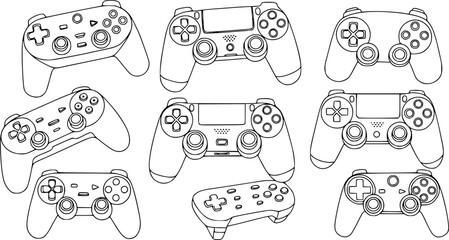 Gaming controller outline coloring book page, Video game controller line art vector

