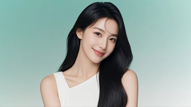 Beautiful Korean female model, Korean model's clear skin, Korean cosmetics model, close-up