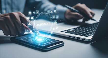 Man Using AI Assistant on a Smartphone for Business