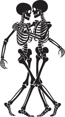 Halloween skeleton couple dancing silhouette art