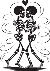 Halloween skeleton couple dancing silhouette art