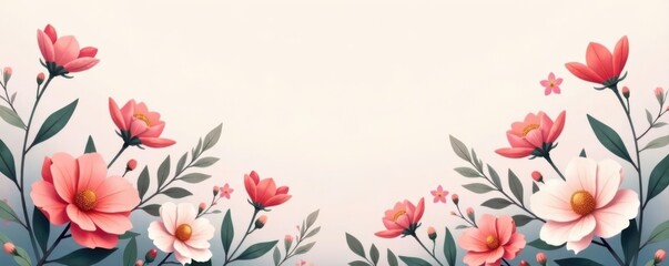 Obraz premium Simple summer floral design elements Clean lines, pastel flowers, nature background , event, illustration, flower