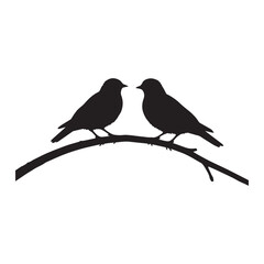 Two bird silhouettes perched on a curved branch. 