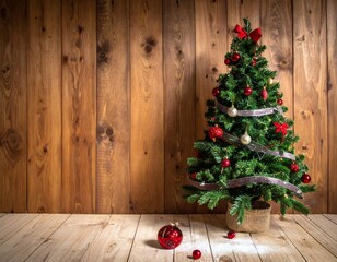 Christmas tree on wooden background
