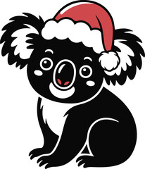 : Christmas koala with Santa hat silhouette vector