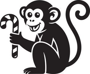 Christmas monkey with candy cane silhouette vector