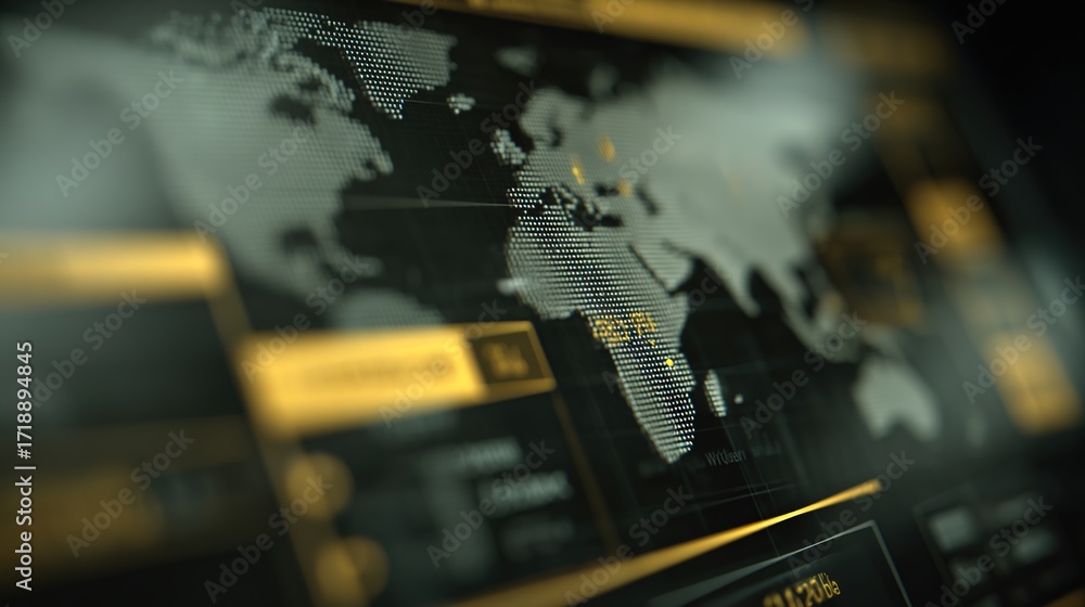 Poster modern digital world map with geometric design and data visualization
