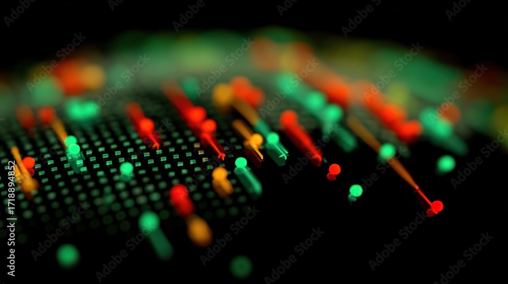 Poster abstract representation of data visualization with colorful dots and lines