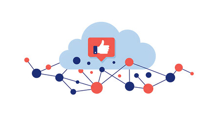 Abstract illustration of a cloud computing network with interconnected nodes and a positive feedback notification.
