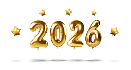 2026 Text with golden prop balloon.Festival celebration