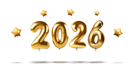 2026 Text with golden prop balloon.Festival celebration