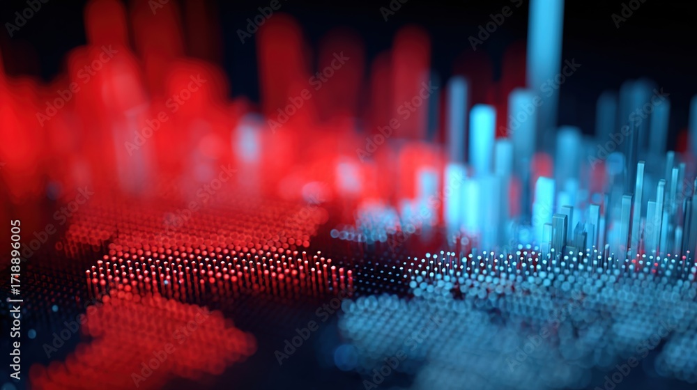 Poster abstract data visualization with red and blue color gradients