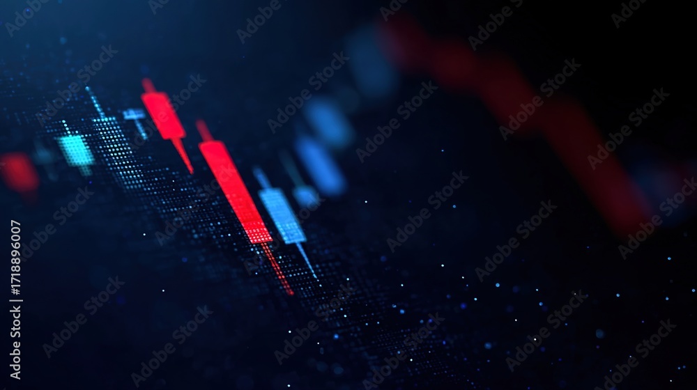 Poster dark background with colorful finance graph and candlestick patterns