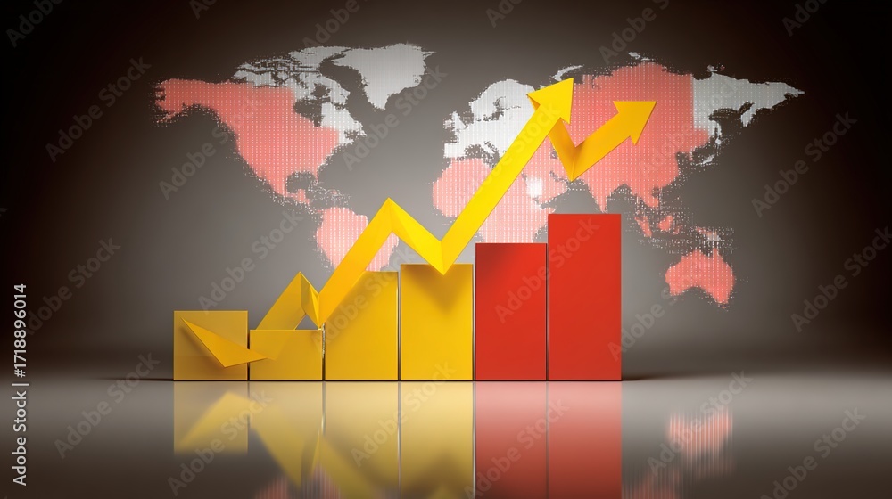 Poster rising business graph with global map background