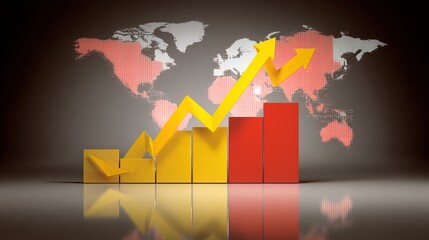 Rising Business Graph with Global Map Background