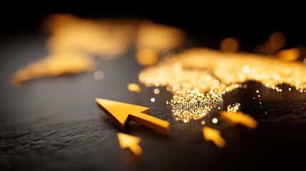 Abstract World Map with Glowing Golden Arrows on Dark Background