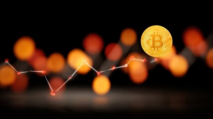 Cryptocurrency Market Trend with Bitcoin Coin and Financial Graph