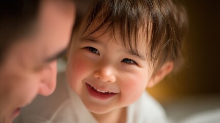 Joyful Connection Between Parent and Child in Soft Lighting Close-Up
