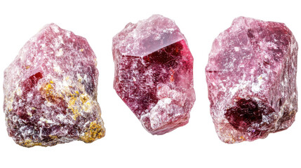 Fototapeta premium Beautiful Rough Ruby Gemstones Displayed on Transparent Background with Rich Textures and Colors