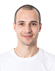 Obraz premium Portrait of a Smiling Man with Short Hair and White TShirt.