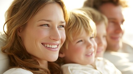 Smiling Family Portrait with Parents and Kids on Sunny Day
