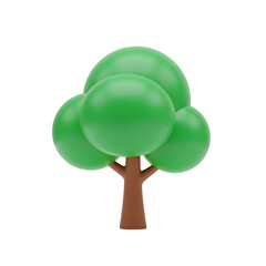 Stylized 3D Green Tree with Round Foliage and Brown Trunk on Transparent Background.