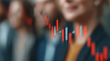 Business Meeting with Financial Chart Overlay in Blurred Background