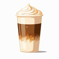 Illustration of a Delicious Iced Coffee with Whipped Cream in a Glass Cup, Capturing the Perfect Blend of Coffee Layers and Creamy Texture