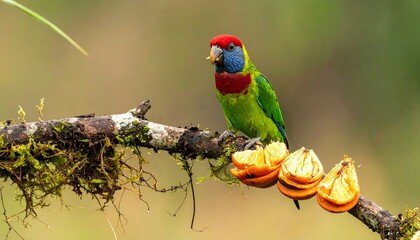 Colorful parrot eating fruit