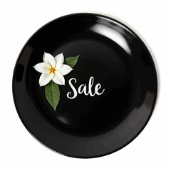 Elegant Black Plate with White Flower and Sale Text Capturing Attention for Stylish Marketing and Promotional Design