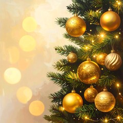 Christmas tree with golden ornaments