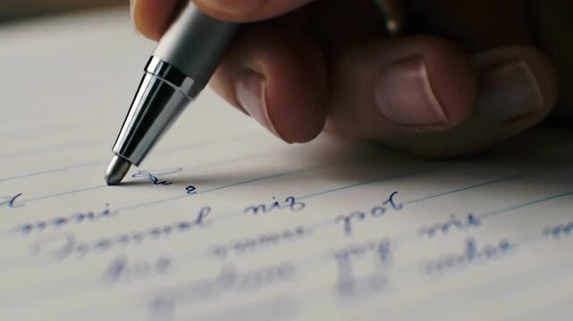 Writing a Letter Close-Up of Pen and Handwriting
