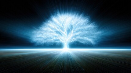 Ethereal Tree with Radiant Light Effects and Abstract Background