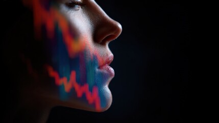 Portrait of Woman with Artistic Face Paint and Abstract Graphic Patterns
