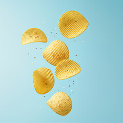 Chippy potato chips flying in the air