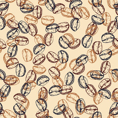 Hand drawn coffee bean seamless pattern. Design print, wallpaper, banner, flyer, poster, fabric.