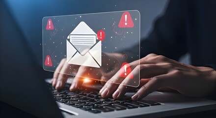 Cybersecurity Warning with Phishing Email Alert