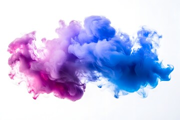 Blue and purple ink cloud swirling on white background