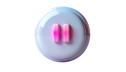 Glossy, light-blue circular button with a pink, illuminated, rectangular pause symbol