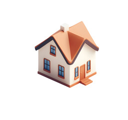 A 3D featuring a simple house design with brown and white gradient colors ,isolated on a white background