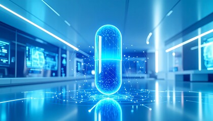 Futuristic digital pill in medical lab