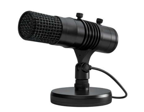 Angled Side View of Modern Black Microphone, PNG Transparent - Powered by Adobe