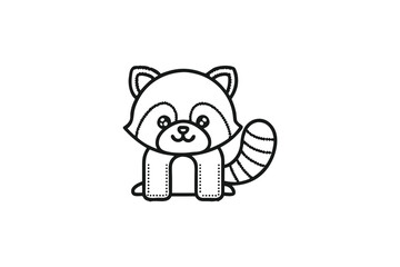 Adorable Raccoon Cartoon Character Outline with White Background, Kawaii style