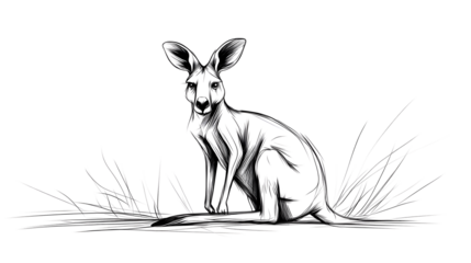 A long-bodied kangaroo, its body oriented to the right of the image, facing forward. A series of minimalist line drawings, focusing on form and silhouette
