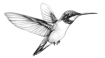 A long-bodied hummingbird, its body oriented to the right of the image, facing forward. A series of minimalist line drawings, focusing on form and silhouette. isolated on a white background